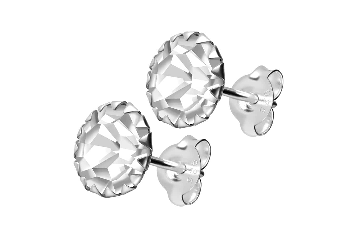 925er Silber Ohrstecker PLATINIERT + RUNDER KRISTALL von Piercingline